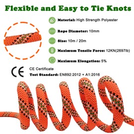10 mm Multi-Purpose Rope, Outdoor Cord, Rescue Rope, Boat Damage, Anchor Rope, Dock Lines, Car Tow Rope, Lifting Equipment, Rigging Rope (Orange, 10 Metres)