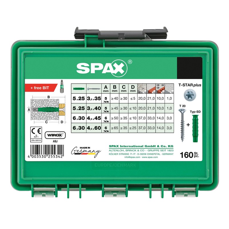 SPAX Assortment small, screw set with 4 dimensions + dowels,