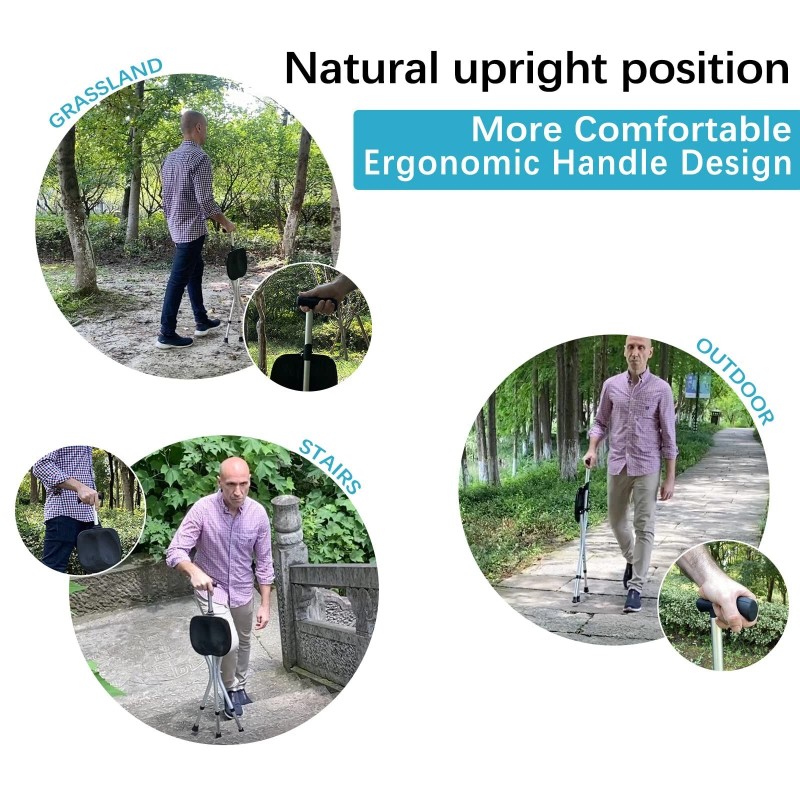Honmido Portable Adjustable Folding Walking Cane with Seat Allows Durability