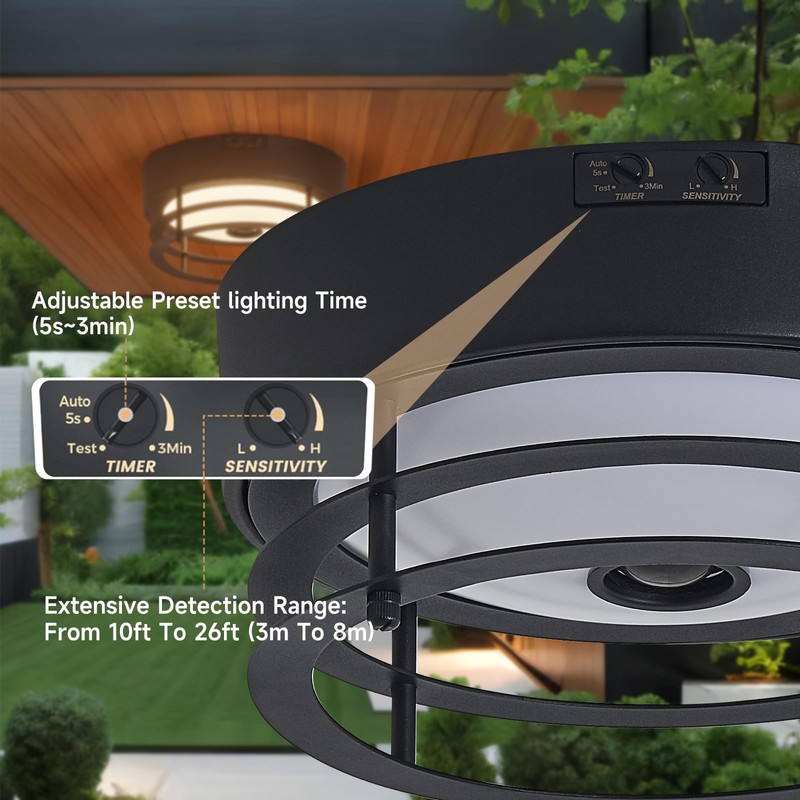 Yisuro Outdoor Ceiling Light with Motion Sensor Flush Mount Farm