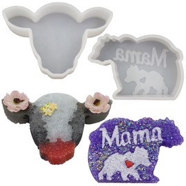 Flythww 2Pcs Set Freshie Molds, Cow Skull and MaMa Bear Car Freshie Molds, Oven Safe Silicone Molds Car Freshies Supplies Molds for Baking Aroma Beads, Resin, Candles, DIY Gifts, Home Decor