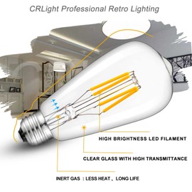 CRLight 4W Dimmable 4000K LED Edison Bulb Daylight White, 400LM 40W Equivalent E26 Medium Base, ST64 Vintage Edison Style Clear Glass LED Filament Bulbs, Pack of 6