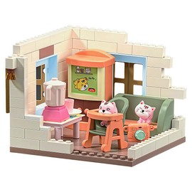 kvlidvo Cat Town DIY Miniature House Kit,Cat Living Room Toy Building Blocks Set Tiny House with Furniture.255PCS Kit for Kids Ages 3+, House Building Blocks Kit with Cats,Gift for Cat Lovers