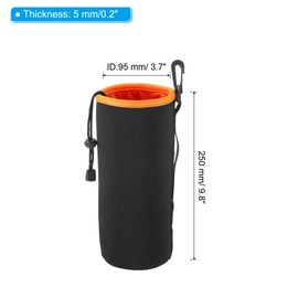 PATIKIL Camera Lens Bag, 2 Pcs 3.7" ID x 9.8" H Cylindrical Drawstring Lens Pouch with Thick Protective Neoprene, Lens Case for DSLR Camera Lens, Water Coffee Cups Black, Orange