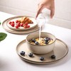 AmorArc Stoneware Dinnerware Sets,Round Reactive Glaze Plates and Bowls Set,Highly