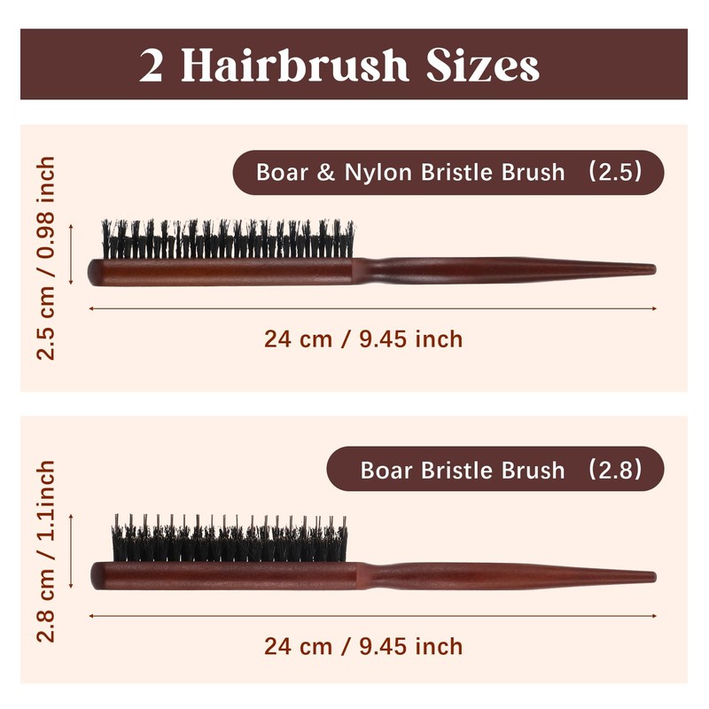 2 Pack Back Combing Brushes, Backcombing Brush, Sleek Hair Brush
