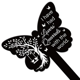 GLOBLELAND Butterfly Shaped Commemorate Tree and Flowers Garden Stake Memorial Remembrance Plaque for Cemetery Acrylic Grave Stake Waterproof Sympathy Garden Plaque for Yard Grave Cemetery
