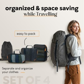 Packing Cubes with Compression for Suitcase and Backpack with Packing Bag, Alpine Slate - Grey, 4-piece