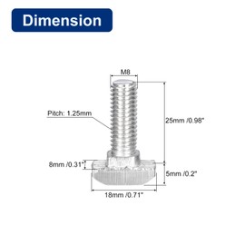 QUARKZMAN Pack of 30 Hammer Head Screws T-Slot Bolts, M8 x 25 mm T-Screw Insert Bolt for 4040 Series T-Grooves Aluminium Profile, Carbon Steel Nickel-Plated, Silver