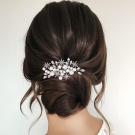 Yean Pearls Bridal Wedding Hair Comb Silver Rhinestone Bridal Side Combs Star Hair Accessories for Bride and Bridesmaid