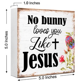 Easter Religious Desk Decor,Easter Bible Verse Wood Sign,No Bunny Loves You Like Jesus Retro Easter Christian Wooden Block Plaque Box Sign Table Shelf Decoration for Home Office