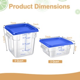 Barydat 4 Pcs Food Storage Container with Lids Set 2qt and 4qt Square Clear Commercial Containers with Scales Handles for Home Restaurant Kitchen Food Storage, Proof Dough, Marinating Meat (Blue)