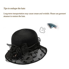Lady Polka dots Organza Fascinator Sun Hats Women Kentucky Derby Wide Brim Bowler Hat for Tea Party Church Wedding Black