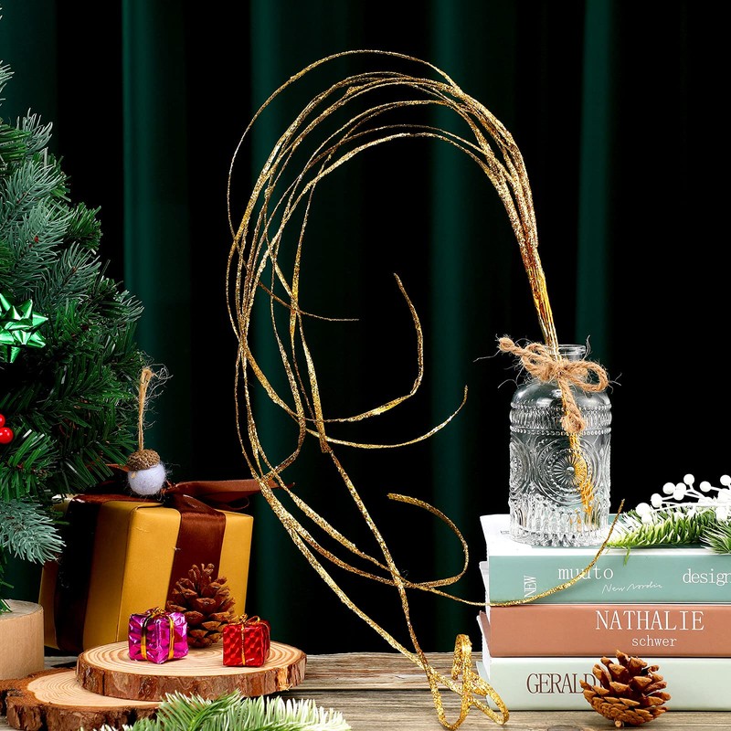 MTLEE 12 Pieces Glitter Gold Christmas Tree Picks and Sprays