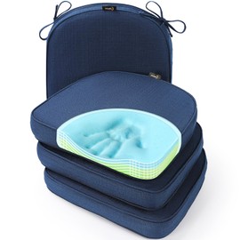 SUNROX Gel Memory Foam Chair Cushion with Ties, Ultra Durable Water Resistant FadeShield Outdoor/Indoor Reversible Chair Seat Cushion 17 x 16 inch Set of 4, Navy