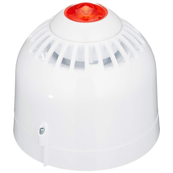Klaxon Signals ESF-5006 Sonos Pulse Ceiling Sounder Beacon, Shallow Base, White/Red, Up to 97dB(A), 17-60 VDC, 25mA Sounder Current, 45mA Beacon Current
