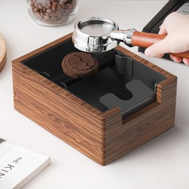EASGIU Espresso Knock Box, Coffee Knock Box with Durable Knock Bar and Non-Slip Base, Knock Box for Machine Accessories (Wooden Base)