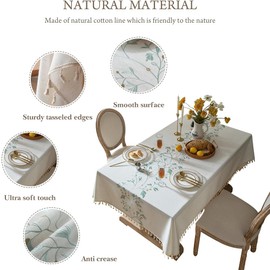 Pahajim Square Table cloth Cotton Linen Tablecloth Dust-Proof Waterproof Table Cover with Tassel for Kitchen, Outdoor Dinning Table(55 x 55 Inch)