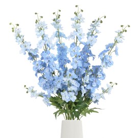Rzoukler 6Pcs Artificial Delphinium Flowers 37.4’’ Light Blue Long Stem Delphinium Faux Snapdragon Flowers for Wedding Bouquet Home Party Garden Outdoor Decoration(Light Blue)