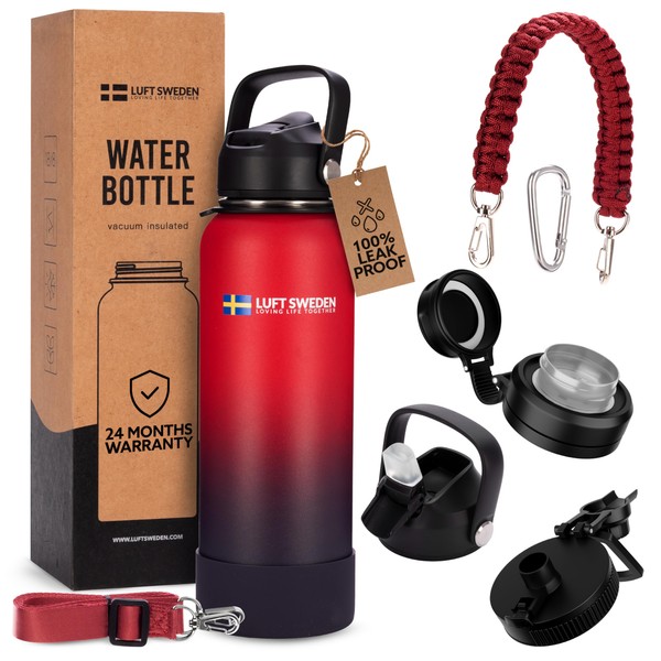Premium Insulated Stainless Steel Water Bottle with Straw - 32oz