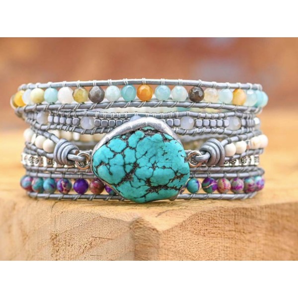 Gemstone Crystal Handmade Bracelet, Unisex Turquoise Healing Stone bracelet, Meditation, Anxiety Relief Grounding Bracelet Gift
