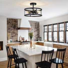 Rustic Farmhouse Chandelier, 4 Lights Pendant Light Fixture, Adjustable Height, Brown Vintage Wood Hanging Pendant Lighting for Entryway Kitchen Island Foyer Dining Room Living Room Bedroom