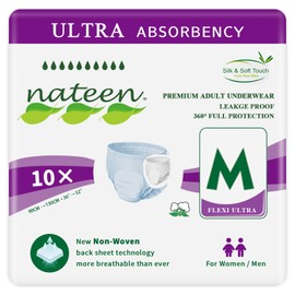 Nateen Flexi Ultra Adult Incontinence Underwear, Unisex Overnight Plus Pull Up for Men and Women，Maximum Absorbency Adult Diaper Pants,Invisible fit, Medium, 10 Count