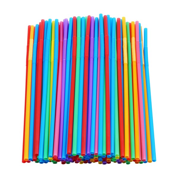 200 Pcs Colorful Plastic Long Flexible Straws.(0.23'' diameter and 10.2" long)
