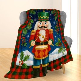 Christmas Nutcracker Blanket, Soft Lightweight Flannel Classic Nutcracker Drummer Throw Blanket for Couch, Bed, Travel & Home Decor Gifts, Cozy Warm Festive Blankets for Kids Women Girls 60×50 in