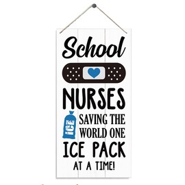 Funny Gift for School Nurse, School Nurses Saving the World One Ice Pack At A Time Sign, Decorative Wood Hanging Wood Plaque, Humorous Nurse Office Decor, Nurse Themed Decor for School Clinic