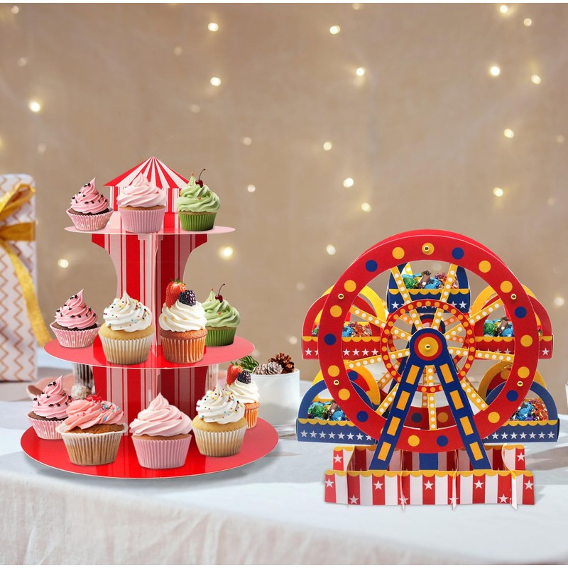 4 PCS 3 Tier Ferris Wheel Cupcake Holder and Carnival