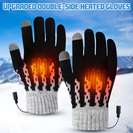 USB Heated Gloves for Men, Both Sides Heated Knitted USB Hand Warmer with 3 Levels Adjustable Temperature, Washable Heated Gloves for Indoor and Outdoor Use