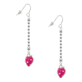 Delight Jewelry Silvertone Large 3-D Hot Pink Strawberry with Crystals Silver-tone Long Sparkle Dangle French Earrings