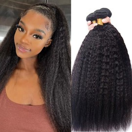 Yaki Straight Bundles Human Hair Bundles 3 Bundles Full Head Thick 12A Brazilian Kinky Straight Human Hair Weave Bundles Natural Color Total 285-300g 18 20 22 Inch