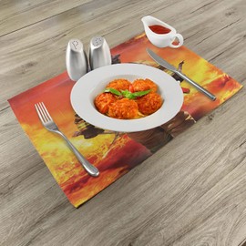 Lunarable Bombero Salvamantel Set de 4 Unidades, Servicios de Emergencia Temático, Material Lavable Estampado Decoración de Mesa Cocina, Standard Size, Multicolor