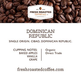 Fresh Roasted Coffee, Direct Trade Organic Dominican Republic, 12 oz, Medium Roast, Kosher, Whole Bean