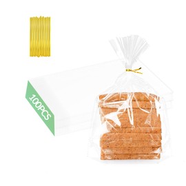 CEYAZYE 100 Pack Bread Bags for Homemade Bread with Ties, Reusable Sourdough Storage Bags, Clear Bakery Loaf Packaging, Large Adjustable Seal Plastic Bag for Freshness Gifts Home Kitchen
