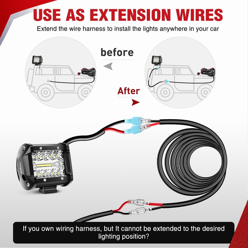 Nilight 30FT 14AWG Oxygen-Free Copper Wire Red Black Electrical Stranded