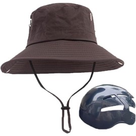 LIODFGLER Bucket Hats with Bike Helmet Cycling Helmet for Unisex Adults Fashion Breathable Sunscreen Head Protection Bicycle Helmet Hats (Brown)