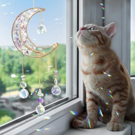 Crystal Moon Suncacher-Sun Catchers Indoor Window Prism Moon Crystal Dream Catcher Natural Healing Stones Rainbow Maker Garden Car Decoration Outdoor (Colorful)