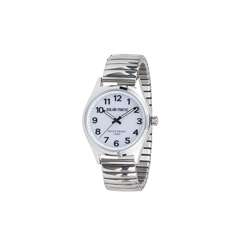 Clefer SM-AM169-WTS Men's Wristwatch, Solar, Waterproof, Metal Band, Silver, Wristwatch,