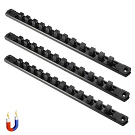 ALOANES 3-Piece Magnetic Socket Organizer, Heavy Duty Aluminum Socket Rails Organizer, 360° Swivel Clips Socket Holder Kit for Tool Box, 1/4-Inch Socket Holder x 42 Clips (Black)
