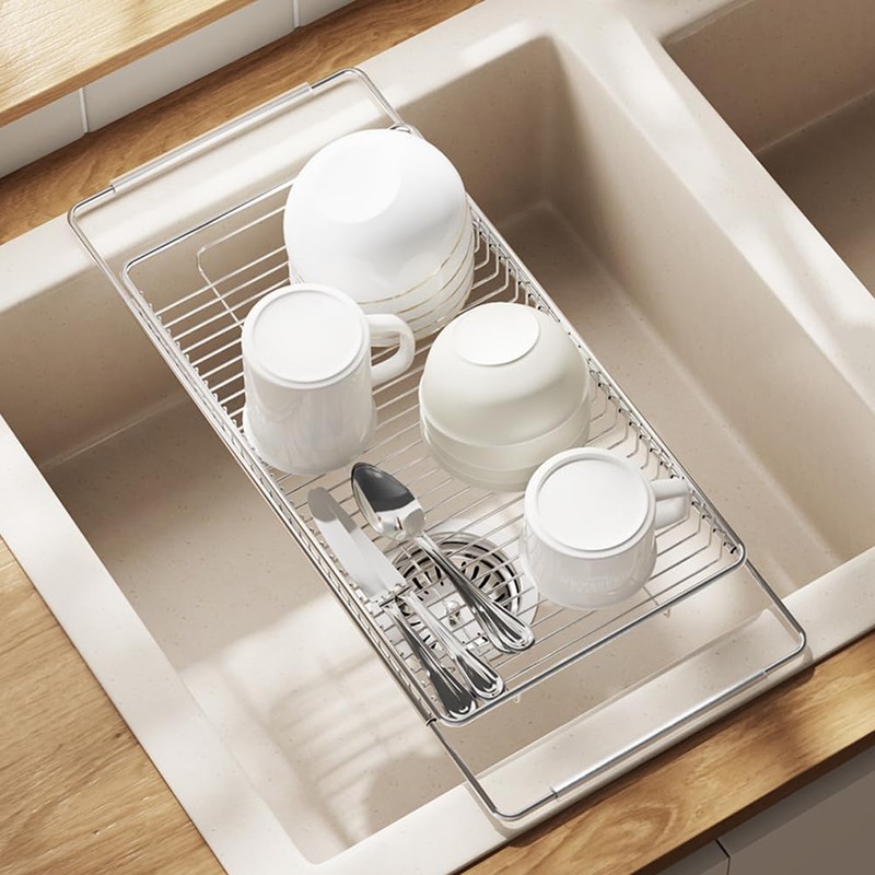 MINGFANITY Extendable Dish Drying Rack Over The Kitchen Sink, Vegetables