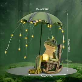 Vmxlso Decorative Frog for Outdoors, Solar Frog Garden Decoration, Frog Decoration Garden with Waterproof Fairy Lights, Funny Umbrella Frog Statue, Frog Figure, Animal Garden Statue for Patio, Lawn