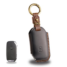 for Kia Leather Key Fob Cover with Keychain,Premium Leather Key Case Protector Compatible with K5 Forte NIRO Sportage Soul Seltos Sorento Telluride (BLACK)