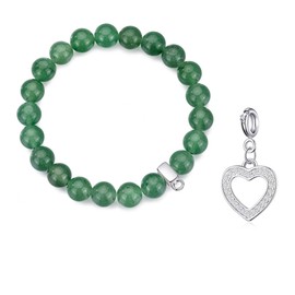 Philip Jones Green Aventurine Gemstone Bracelet with Open Heart Charm Created with Zircondia® Crystals