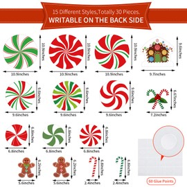 30 Pieces Christmas Peppermint Cutouts Xmas Candy Canes Cutouts Gingerbread Men Cutouts Christmas Cutouts with 60 Glue Point for Candy Theme Party Decoration Classroom Bulletin Board Decoration