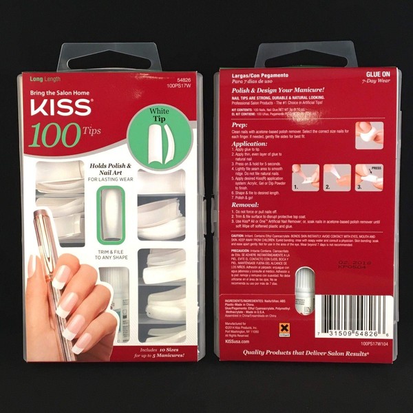Kiss 100 Tips White Tip Long Length (3 Pack)