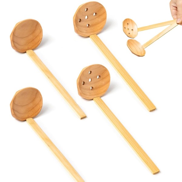 4 Pcs Chinese Soup Spoons Set Long Handle Wooden Spoons