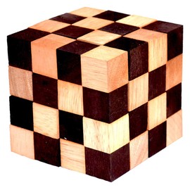 Cobra Cube Medium, Snake Cube Anaconda Natural Medium, Cube Snake 4x4x4 Garlic Wood Puzzle IQ Puzzle Cobra Cube, Snake Cube, Anaconda Brain Teaser IQ Test 3D Puzzle